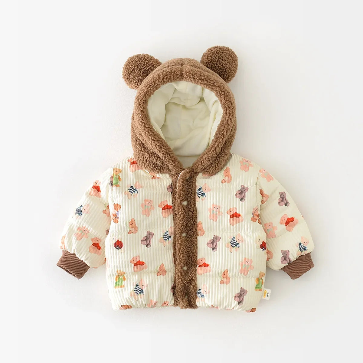 Winter Children Coat 0-3Y Boys Girls Cute Bear Printed Jacket Warm Fleece lined Kids Outerwear