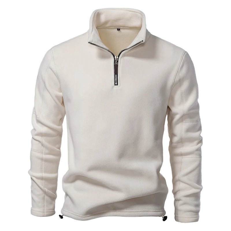 Men Autumn Winter Sweaters Standing Collar Semi-zipper Long Sleeve Sweatshirt  Polar Fleece Jacket Pullover Tops