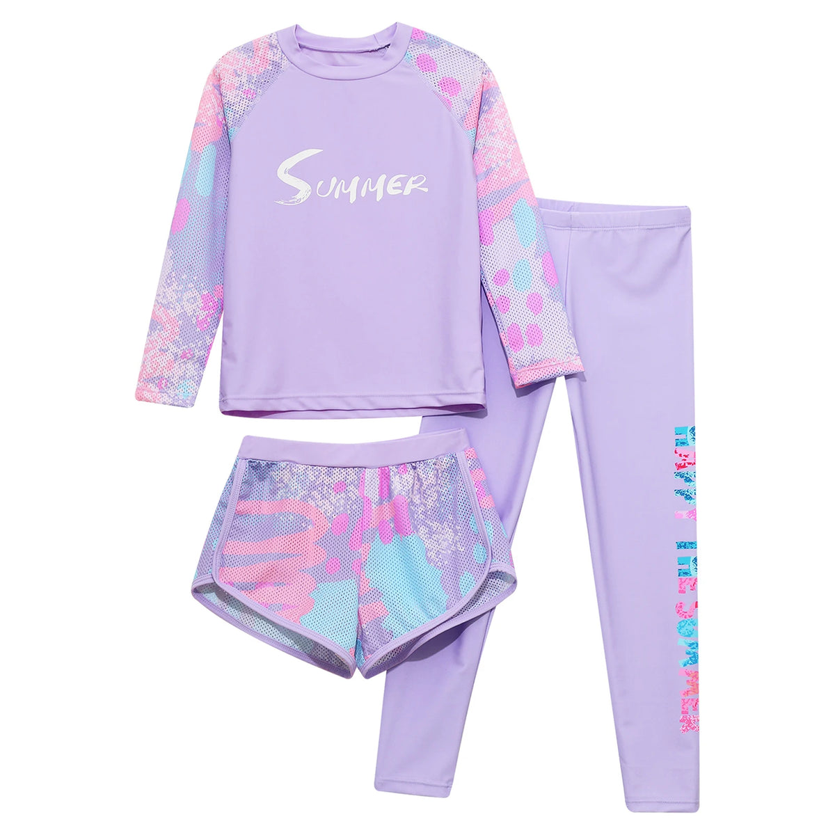 Kids Girls Swimsuit Swimwear Outfits Top Shorts and Pants Beachwear Pool Beach Sun Protection Pool Party Rash Guard Bathing Sets