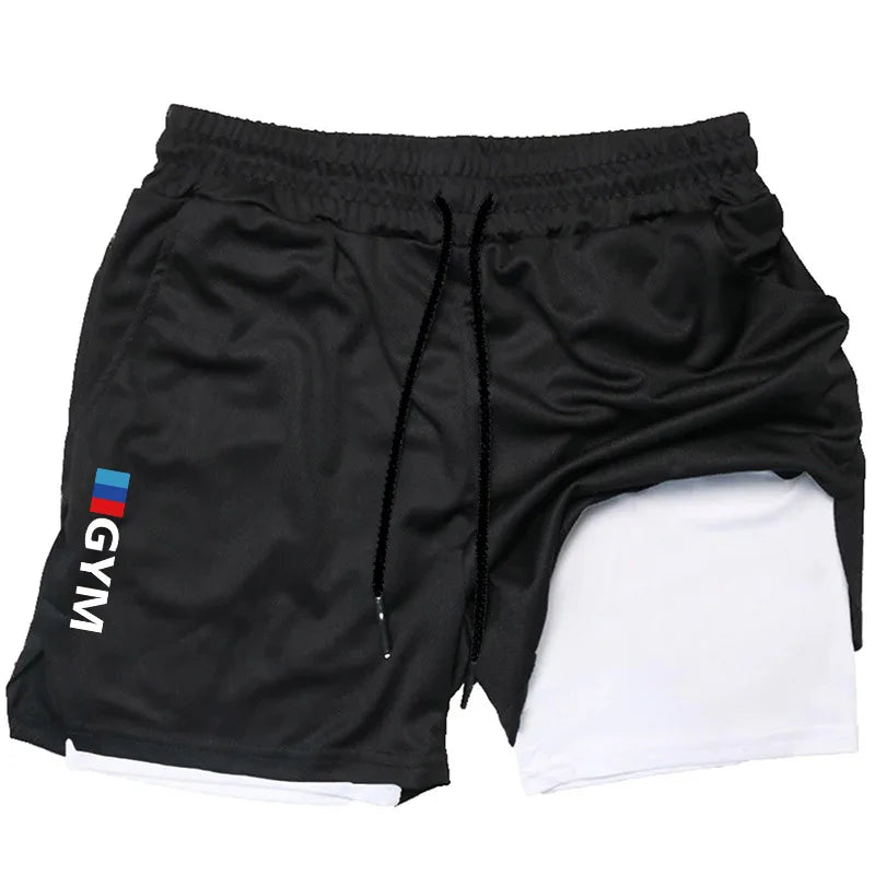 Men's Two-in-one Sports Shorts Breathable Casual Quick-drying Double-layer Shorts Summer Running Sportswear Bottoms S-XXL