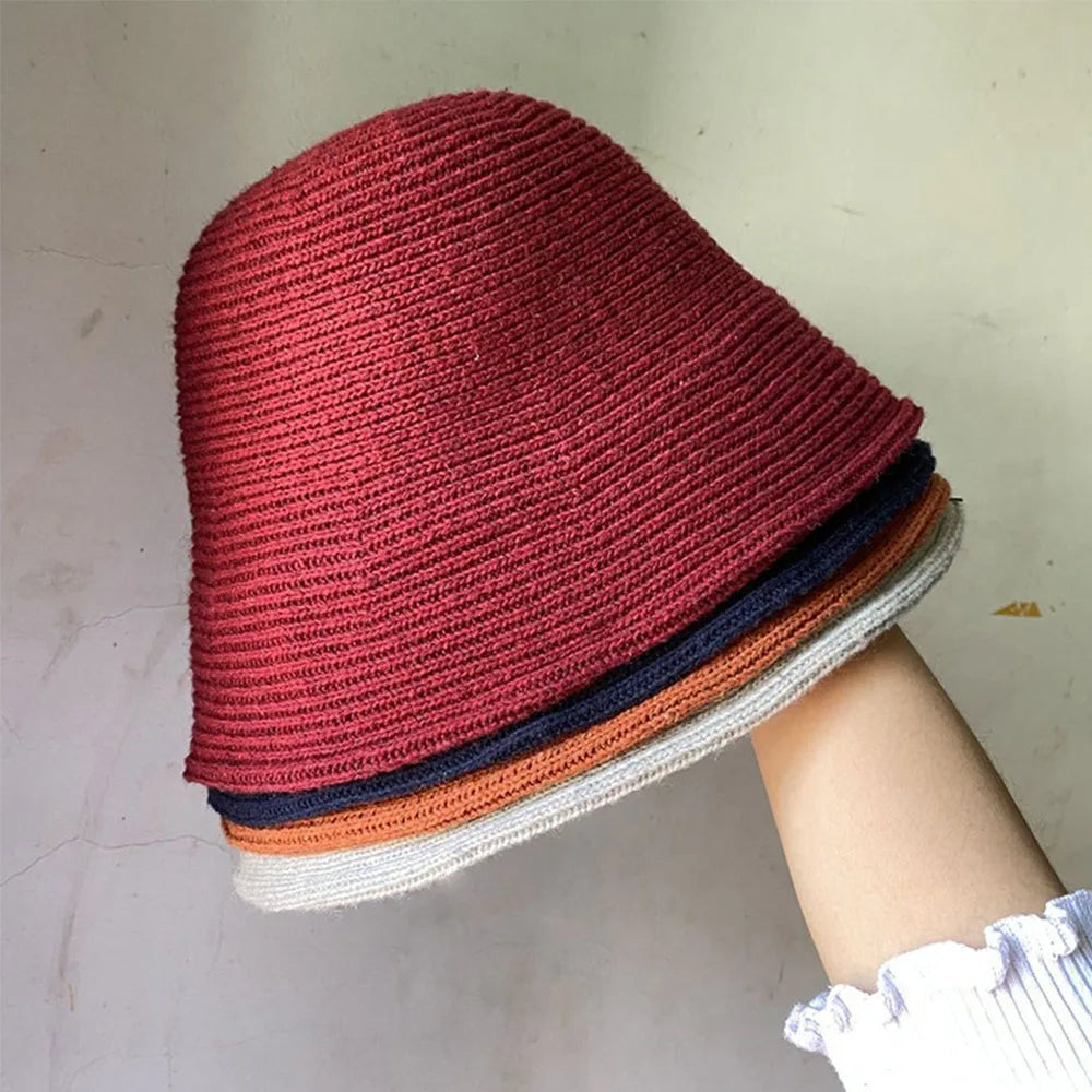 Hip Hop Women Thicken Autumn Knitted Winter Bucket Hat Warm Hats Felt Wool Hat Fishing Cap