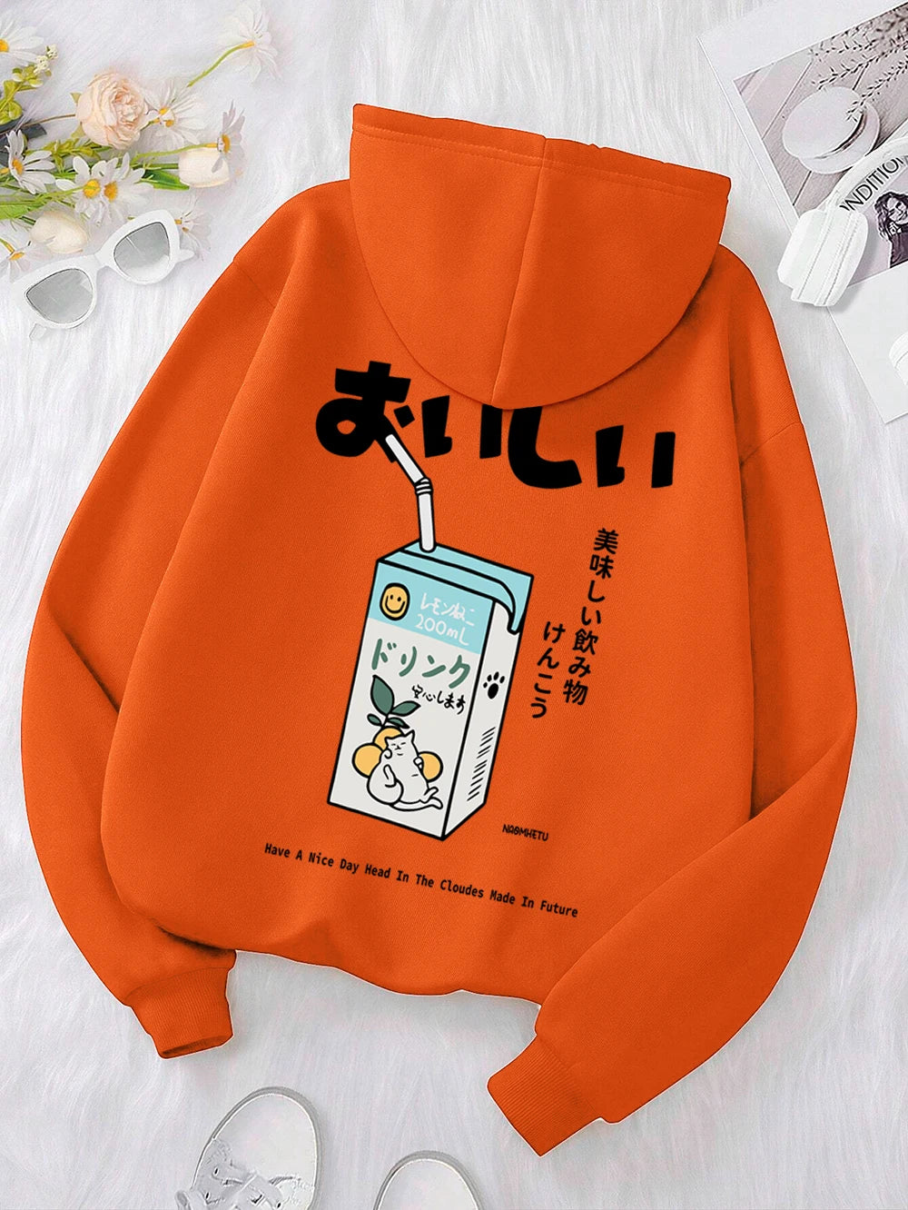 Kawaii Japanese Harajuku Cat Print Hoodie Men Women Fashion Loose Hoody O-Neck Casual New Sweatshirt Pocket Fleece Couple Hoody