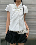 Casual Sle ort Sve irt Vintage Doll Collar Four Buttons Girl Feeling SEI Japanese Sle Summer Top Women's Faion