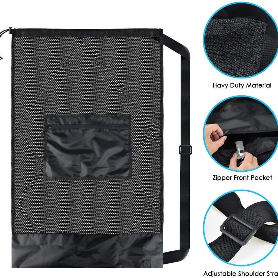 Heavy Duty Mesh Ball Bag Large Drawstring Sports Equipment Storage Bag With Shoulder Strap For Basketball Soccer Volleyball