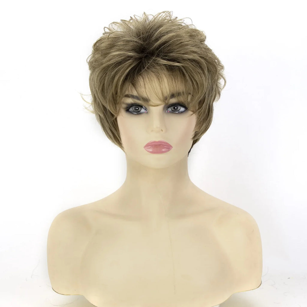 MSIWIGS Short Wavy Synthetic Cut Wigs For Women Daily Wear Africa American Brown Fake Hair