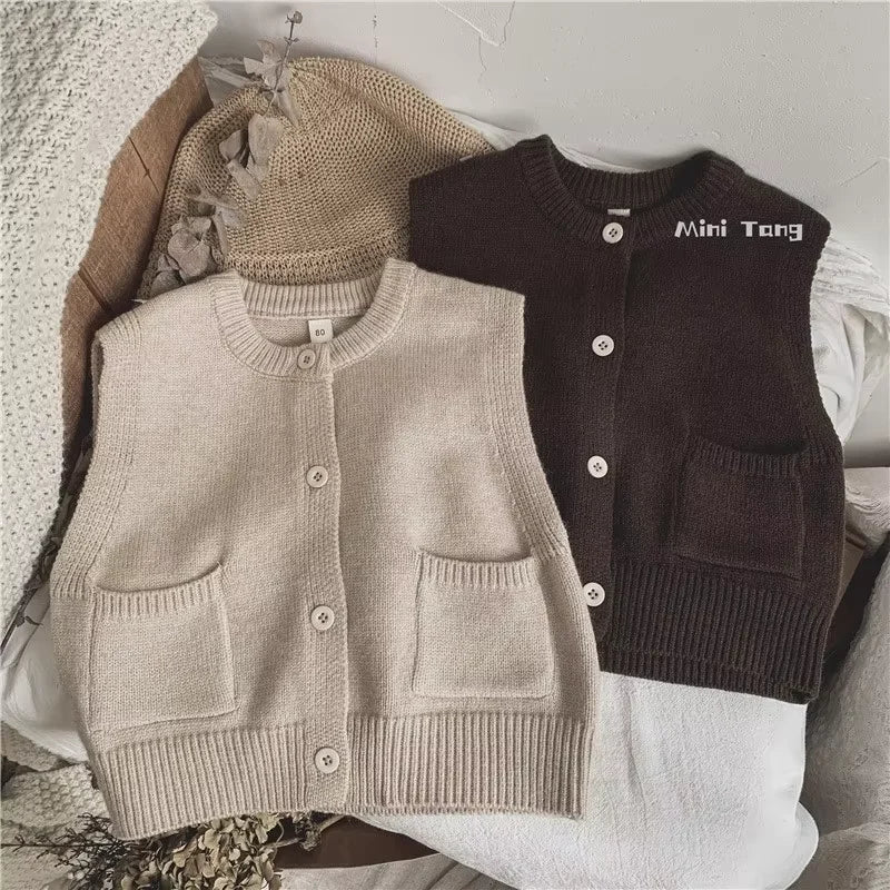 Children Sweater Vest Autumn Winter 2026 New Fashion Boys Girls Baby Knitted Cardigan Coat Kids Clothing