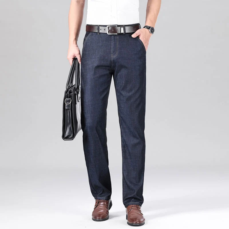 New Lyocell Fabric Jeans Men Summer Thin Business Straight Leg Loose Trousers Men's Casual Long Pants Large Size