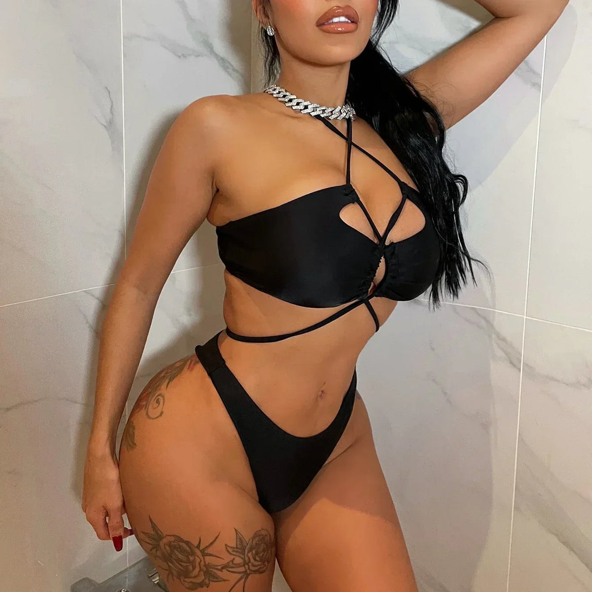 Bikini  Sexy Swimwear Swimsuit Women Black Hollow Cross Straps Bikinis Set Bathing Suit Beach Bikini Female Banadores Mujer