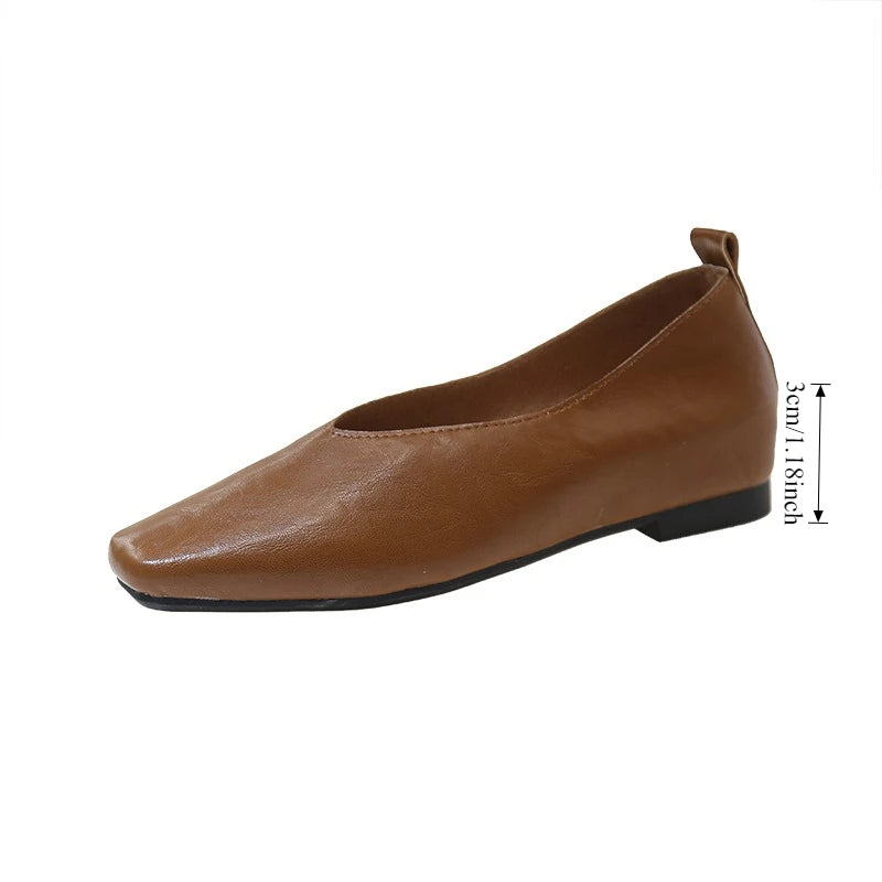 Women's Loafers Genuine Leather Luxury Shoes Heels Pumps Square Toe Elegant Mary Janes Shoes for Height-increasing Insoles