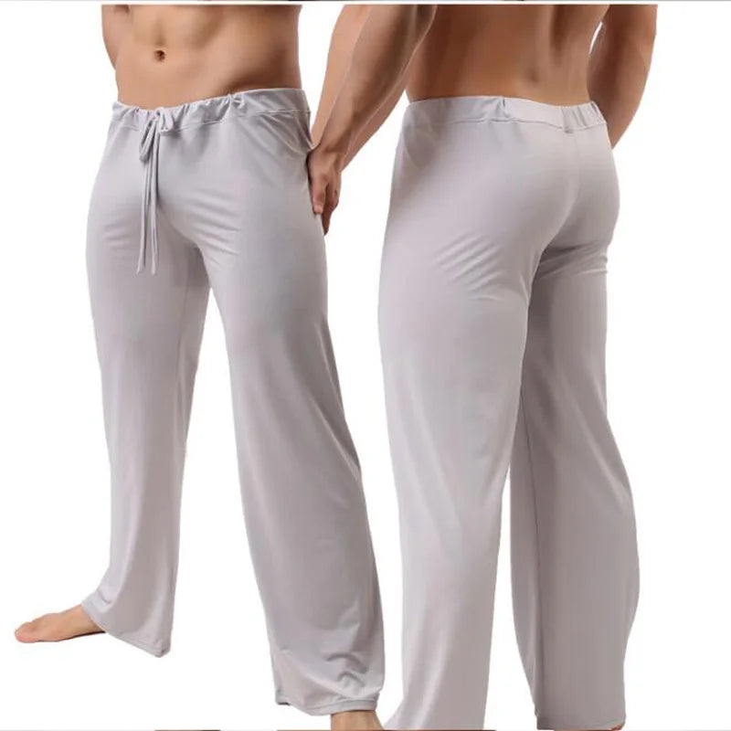 Mens Pajama Pants Low - Waist Fashion Sexy Loose Slippery Home Pants Ice Silk Long-Sleeved Loungewear Men Lounge Pants Pijama