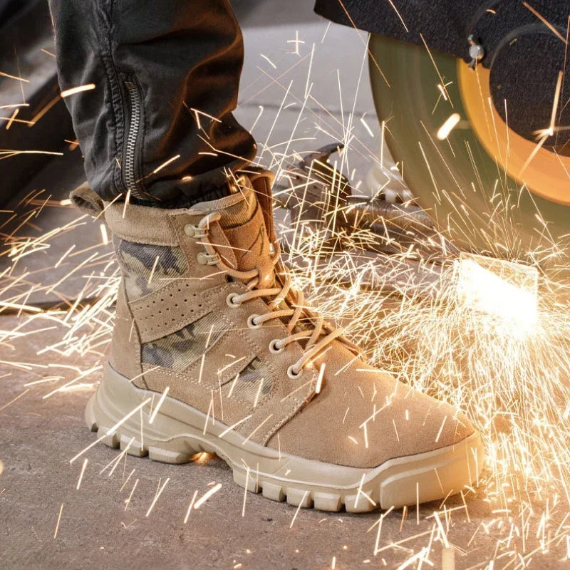 Outdoor Tactical Boots Desert Boot Anti-smash Anti-puncture High-top Safety Work Shoes Work Boots for Men Steel Toe Waterproof