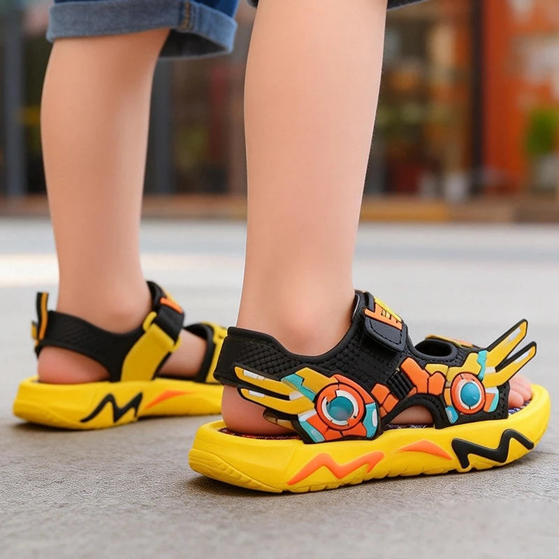 Kids Sandals for Boys 3-12 Year Old Soft Sole Anti Slip Cartoon Design Beach Outdoor Sandals