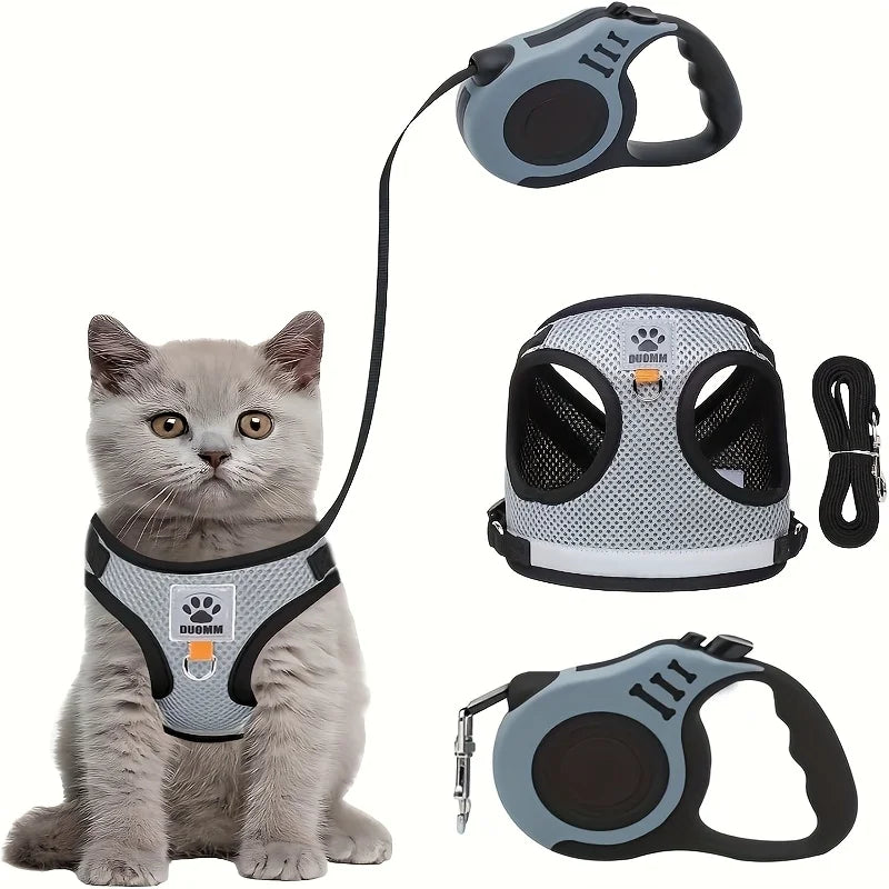 Cat and Dog Leash Set, Vest-Style Pet Harness with Anti-Escape Strap, Suitable for Cats and Dogs, Breathable Mesh Leash, Anti-Escape