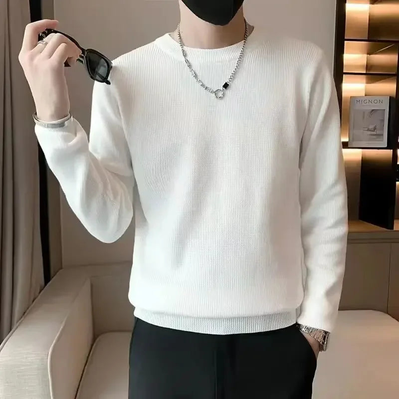 White Knitted Sweaters for Men Round Collar Green Crewneck Pullovers Man Clothes Clothing Knitwears Y2k Streetwear Fun Casual S