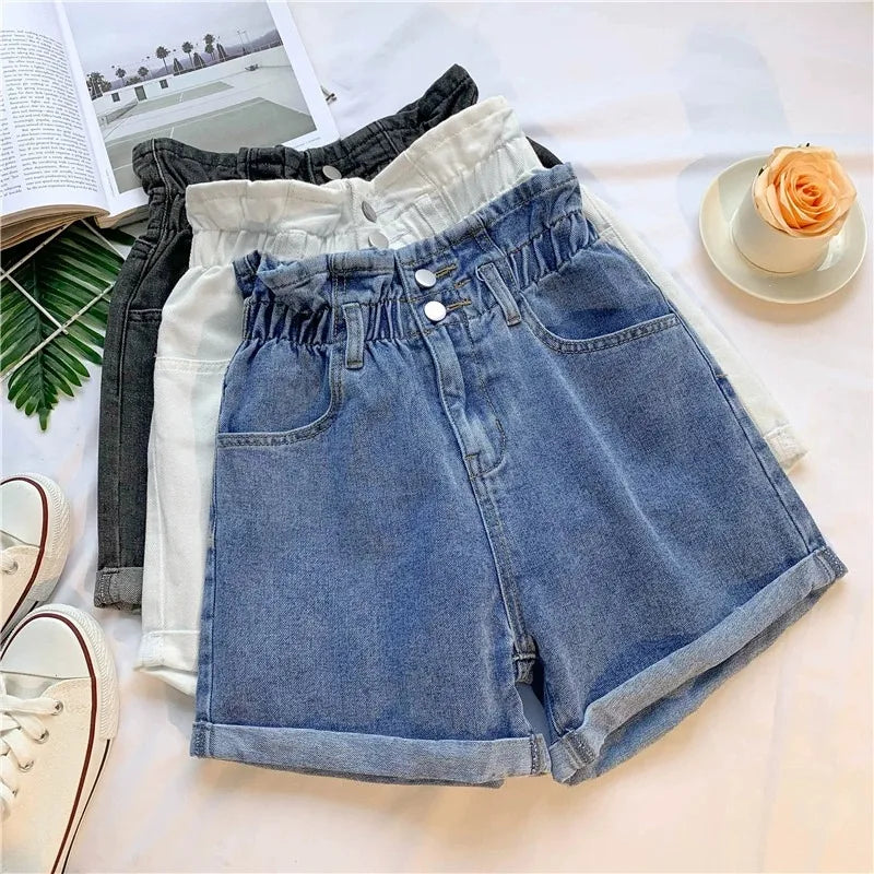 High Waist Wide Leg ort Jeans Women's Loose Slimming A-Line Pants Summer Casual Waed Denim Roll up Hem Floral Print