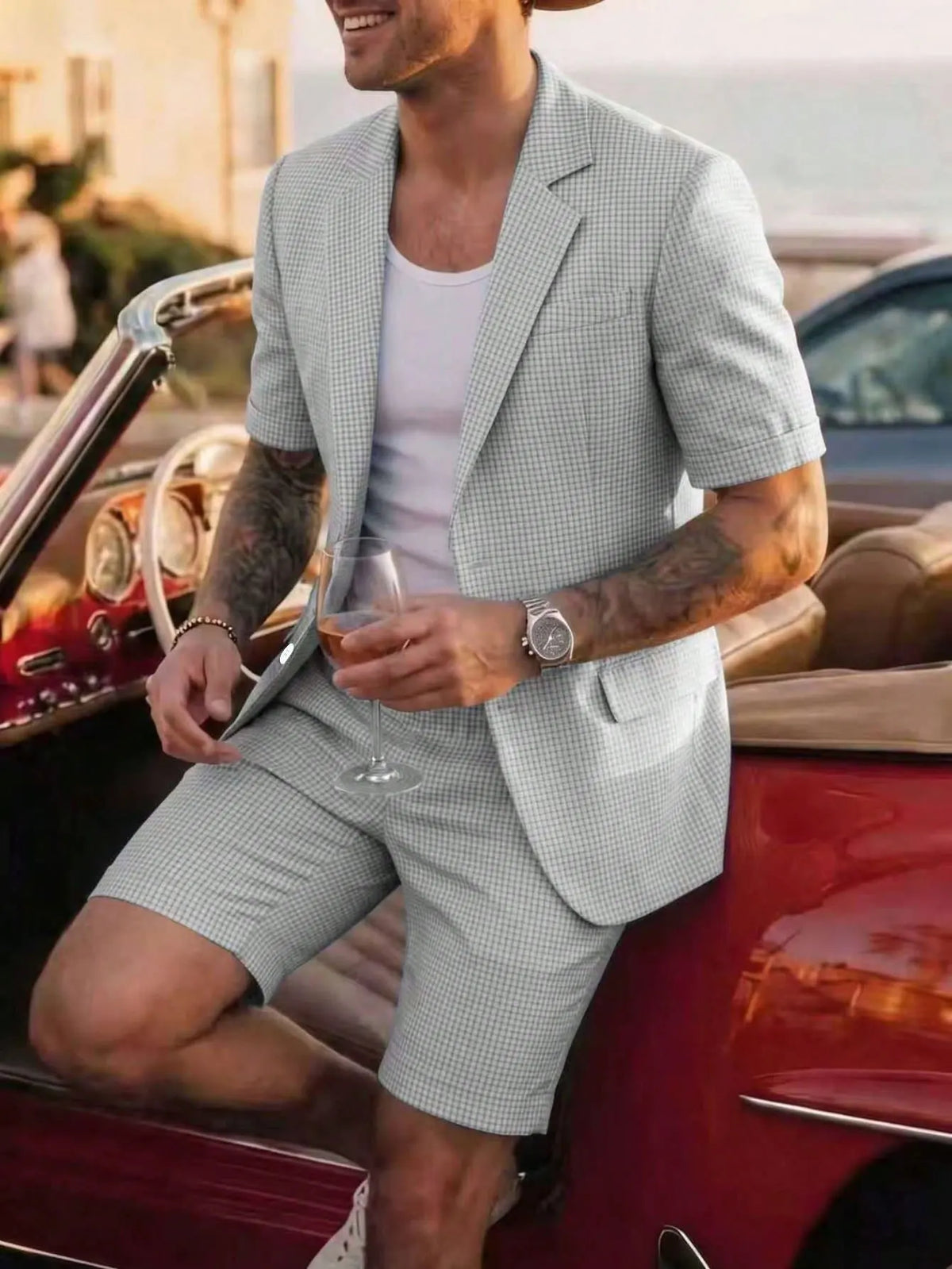 2026 Men European British Plaid Two Piece Suit Slim Fit Business Dinner Formal Casual Matching Outfit Wedding Party Daily Suit S