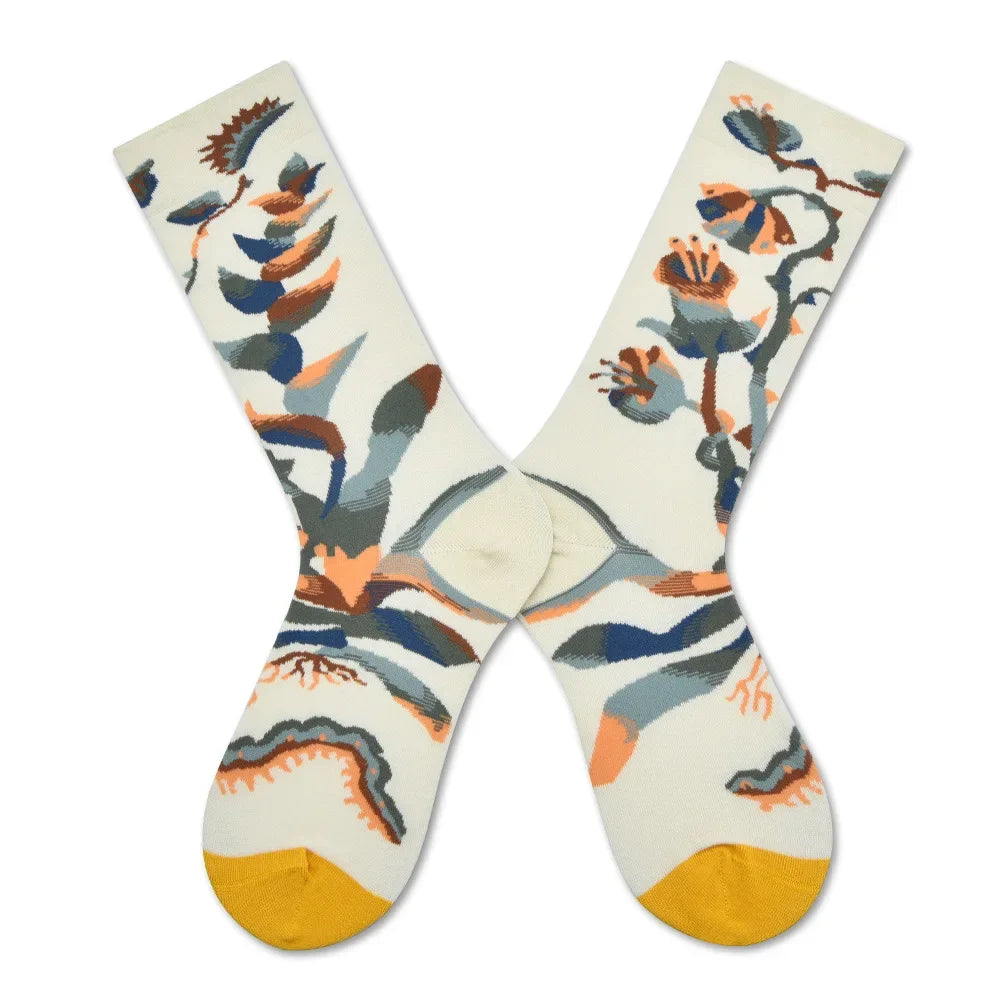 Trendy and Personalized Men Socks Hip Hop Oil Painting Abstract Sock Mouth Letter Embroidery Autumn Mid Tube Socks Women носки