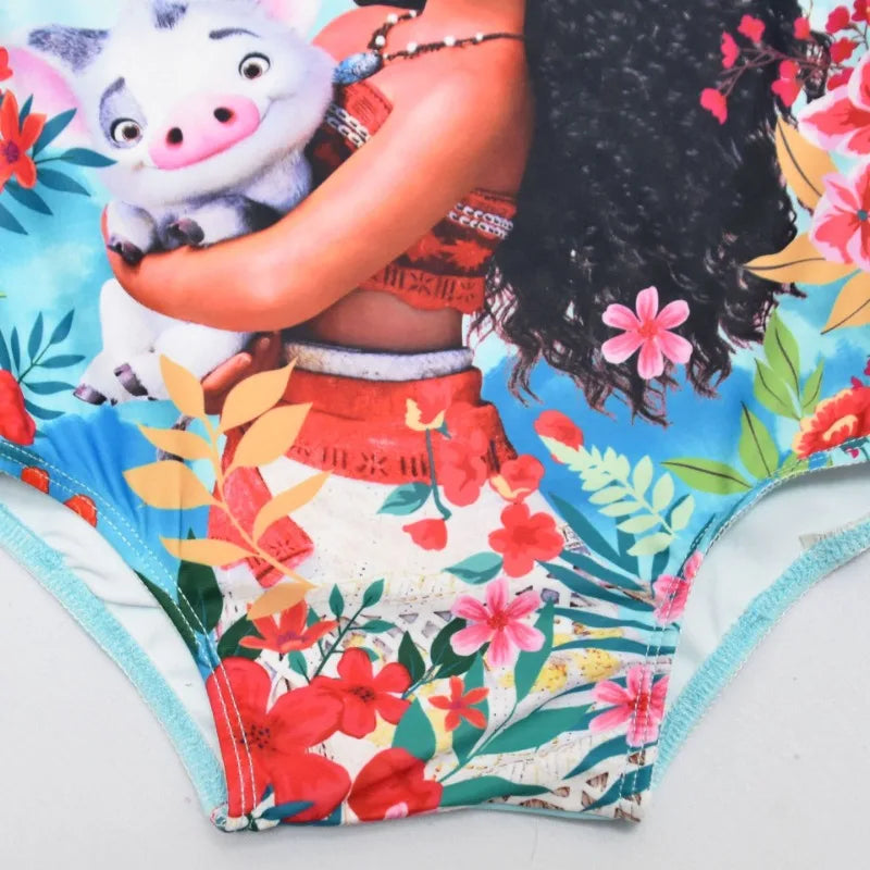 New Kids Swimwear for Girls Cute Cartoon Moana One-piece Swimsuit Kawaii Swimming Beach Swimsuit Blue Bikini 3-7y