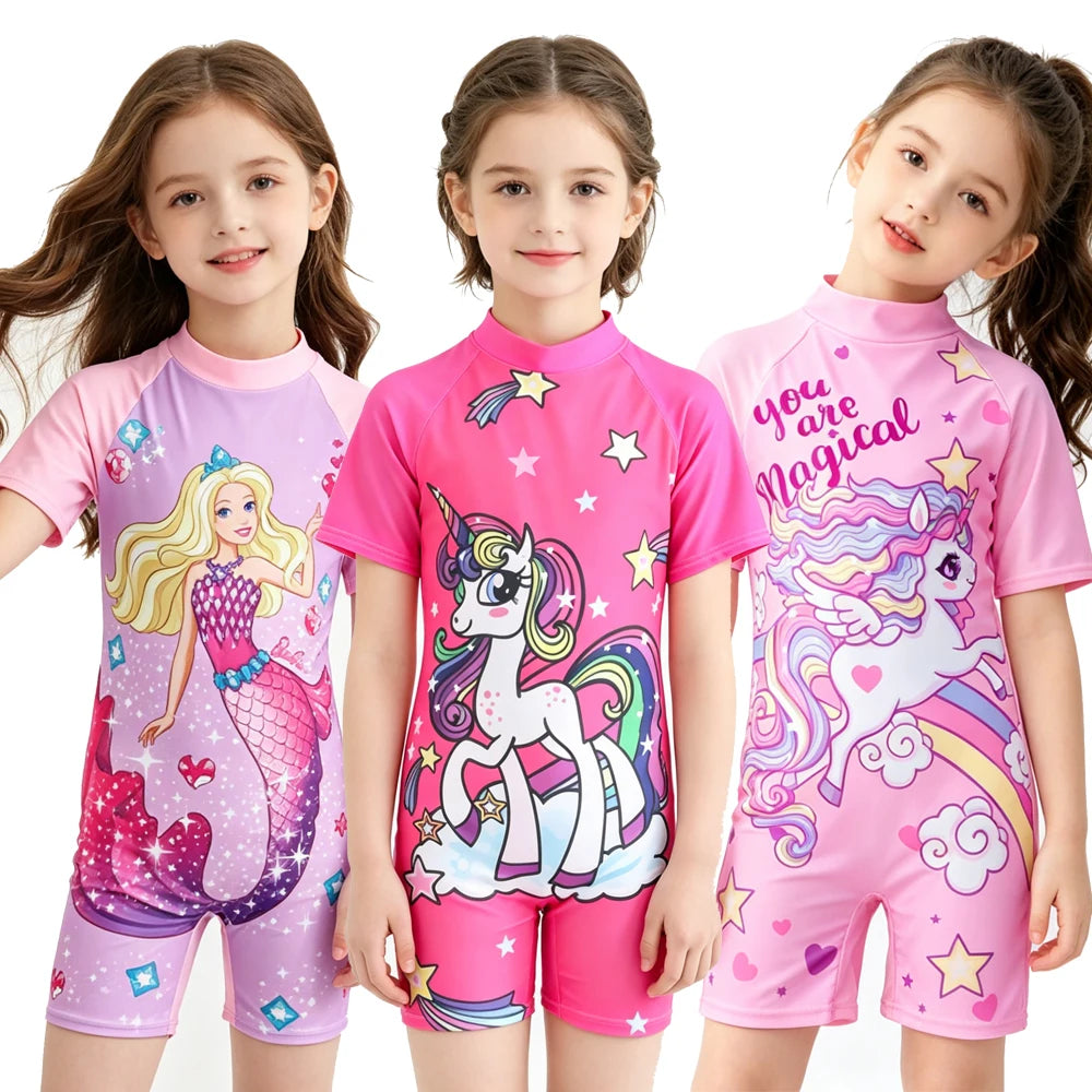 Children's Swimwear 2026 One-piece Swimsuit For Boys And Girls Cute Cartoon Little Kids Sun Protection Hot Spring Swimming Set