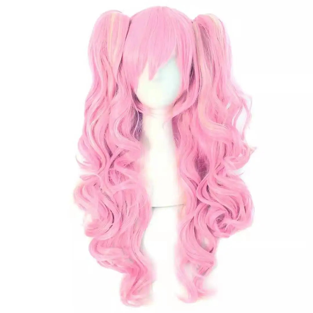 Long Wavy Anime Cosplay Lolita Wig Blue Blonde Pink Ombre Two Ponytails Girls Kawaii Anime Accessories Wigs for Women