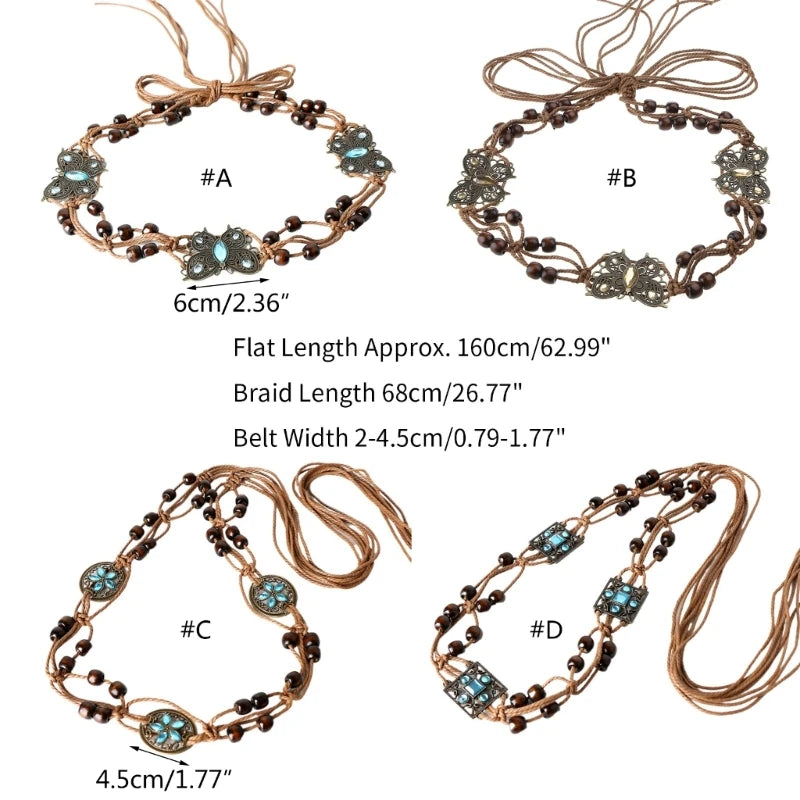 Women Belt Braided Style Woven Tassel Belt Knot Decorated Waist Chain Boho Girls Waist Thin Rope Waistbands Dress Accessories
