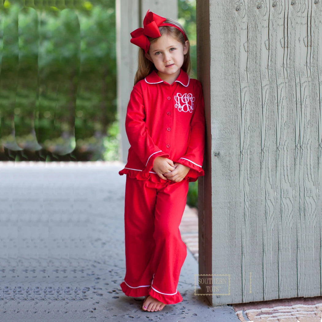 Mudbala Kids Fall Winter Cotton Pajamas Sibling Matching Boys Girls Ruffle Pyjamas Button Up Homewear