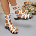 Women Sandals 2025 New Fashion Summer Women Sandals Hollow Round Head Cross Strap Casual Flat Shoes for Women Zapatos De Mujer