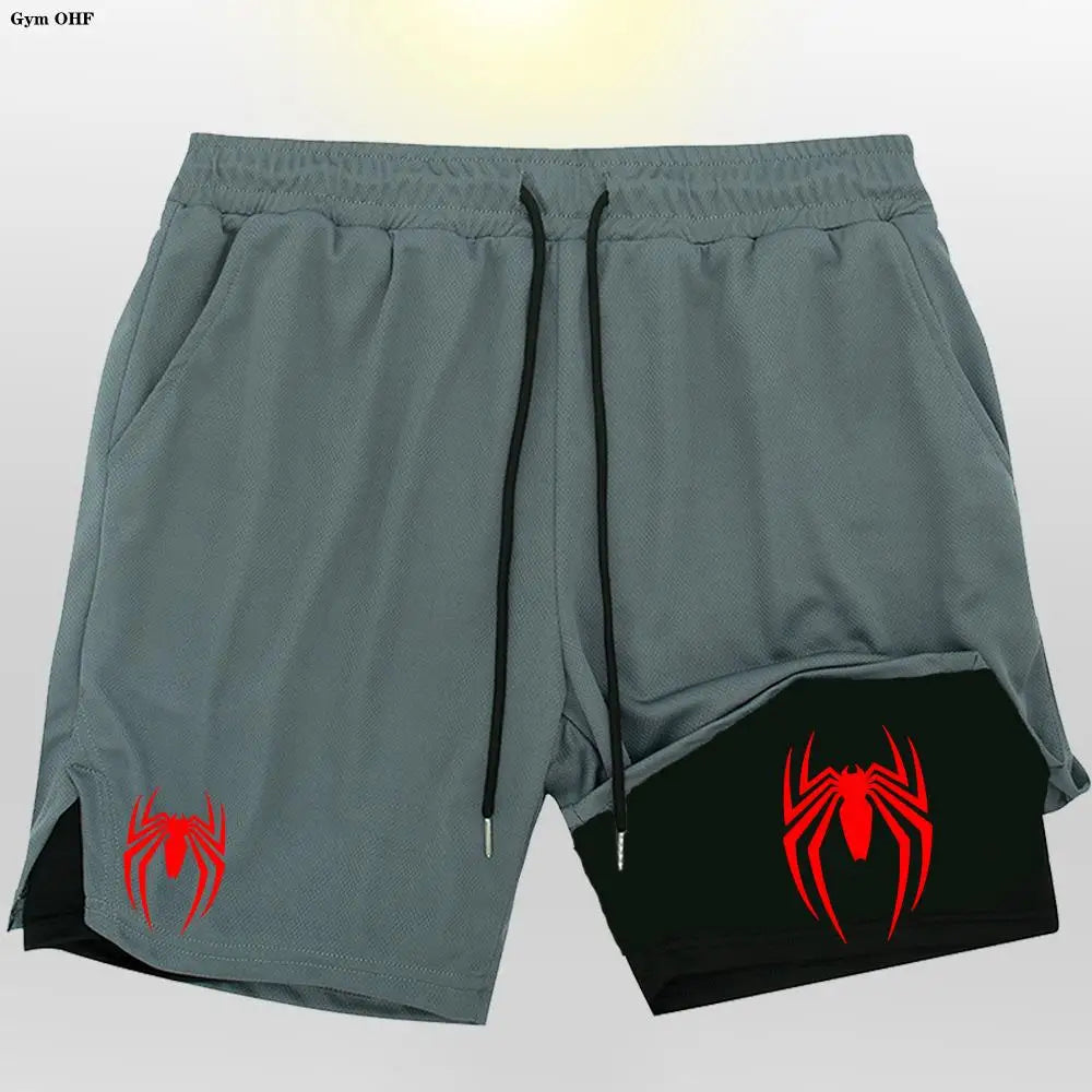 Sport Shorts Men 2099 Spider Sportswear Double-Deck Running Shorts 2 In 1 Beach Bottoms Summer Gym Fitness Training Short Pants