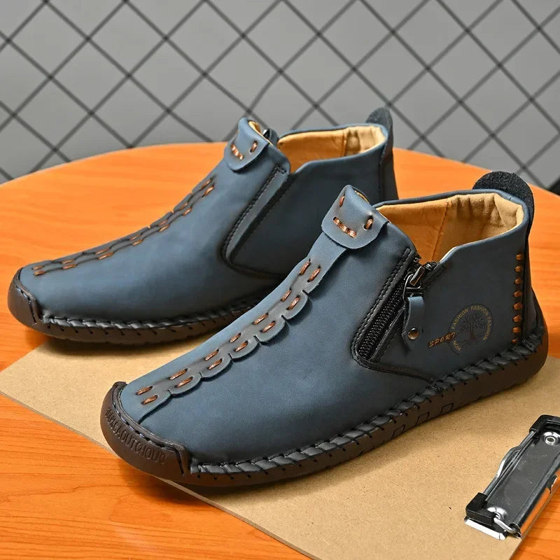 Men Boots Handmade Casual Ankle Boats for Man Male Hombres Walking Shoe Breathable Hombres Leather Wide Upright Zipper Shoes