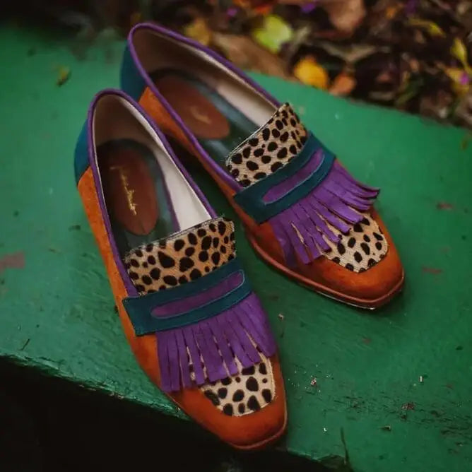Women Loafers Spring Slip on Woman Leopard Print Tassel Designer Flat Shoes British Style Retro Breathable Comfortable Flat Shoe