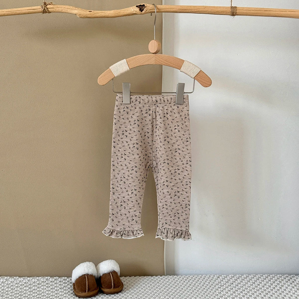 Kids Warm Pants Autumn Winter Girls Thicken Trousers Baby Comfortable Lace Hem Small Floral Print Children Casual Pants