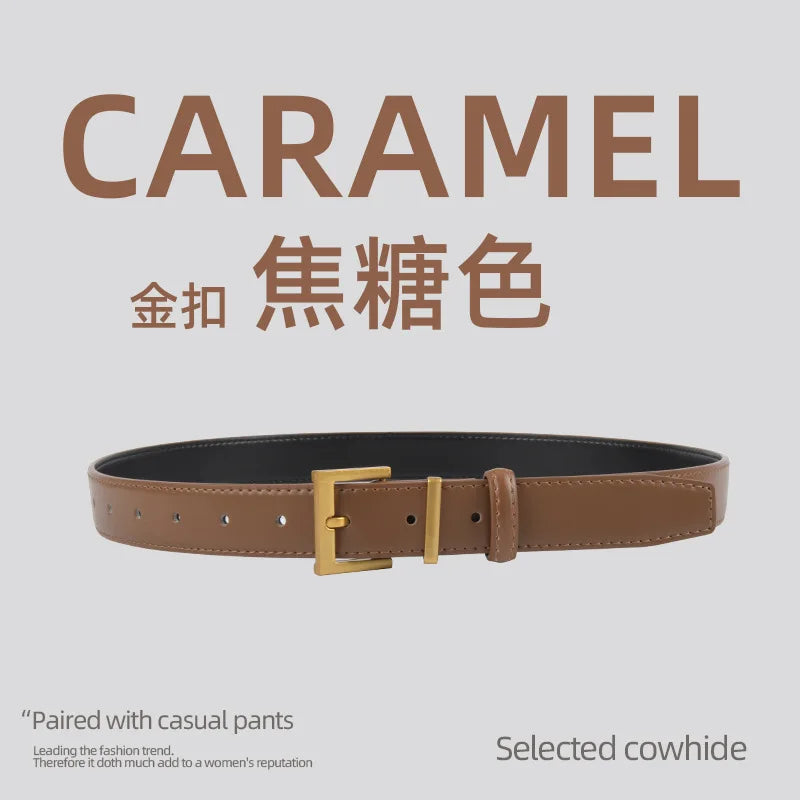 New Waist Belts for Women Plain Real Leather Jeans Belts Strap Blue Pink Khaki Cowhide Waistbands Ladies Daily Dress Decoration