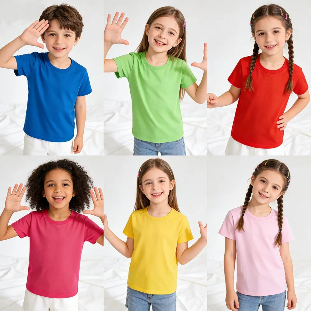 13 Colors Kids Tshirts Plain Boys Tee Shirts Cotton 100% Toddler Girl T Shirt Teen Summer Clothes Cute Blue Yellow Red Tshirt