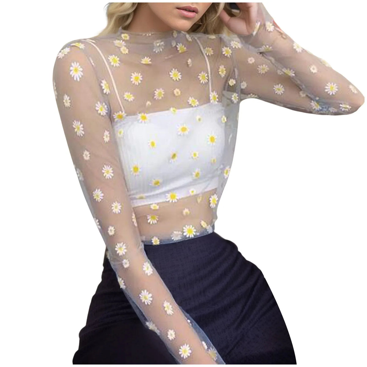 Casual Summer Crop Tops Women's Sheer Mesh Spaghetti Strap Tank Tops Streetwear Cotton Knitted Blouse Basic Camis Tops Mujer
