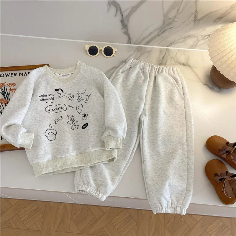 Kids Sweatshirts Sets Autumn Spring Boys Girls Sports Casual Outfits Print Tracksuits+Pants 2Pcs Children's Clothing Suits 1-8Y