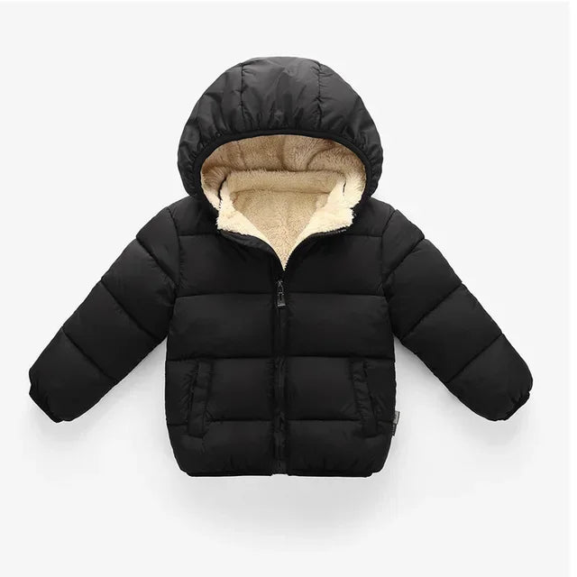 Baby Kids Coats Winter Thick Jackets For Boys Warm Plush Thicken Outerwear For Girls Fur Hooded Jacket Children Plush Thick Coat
