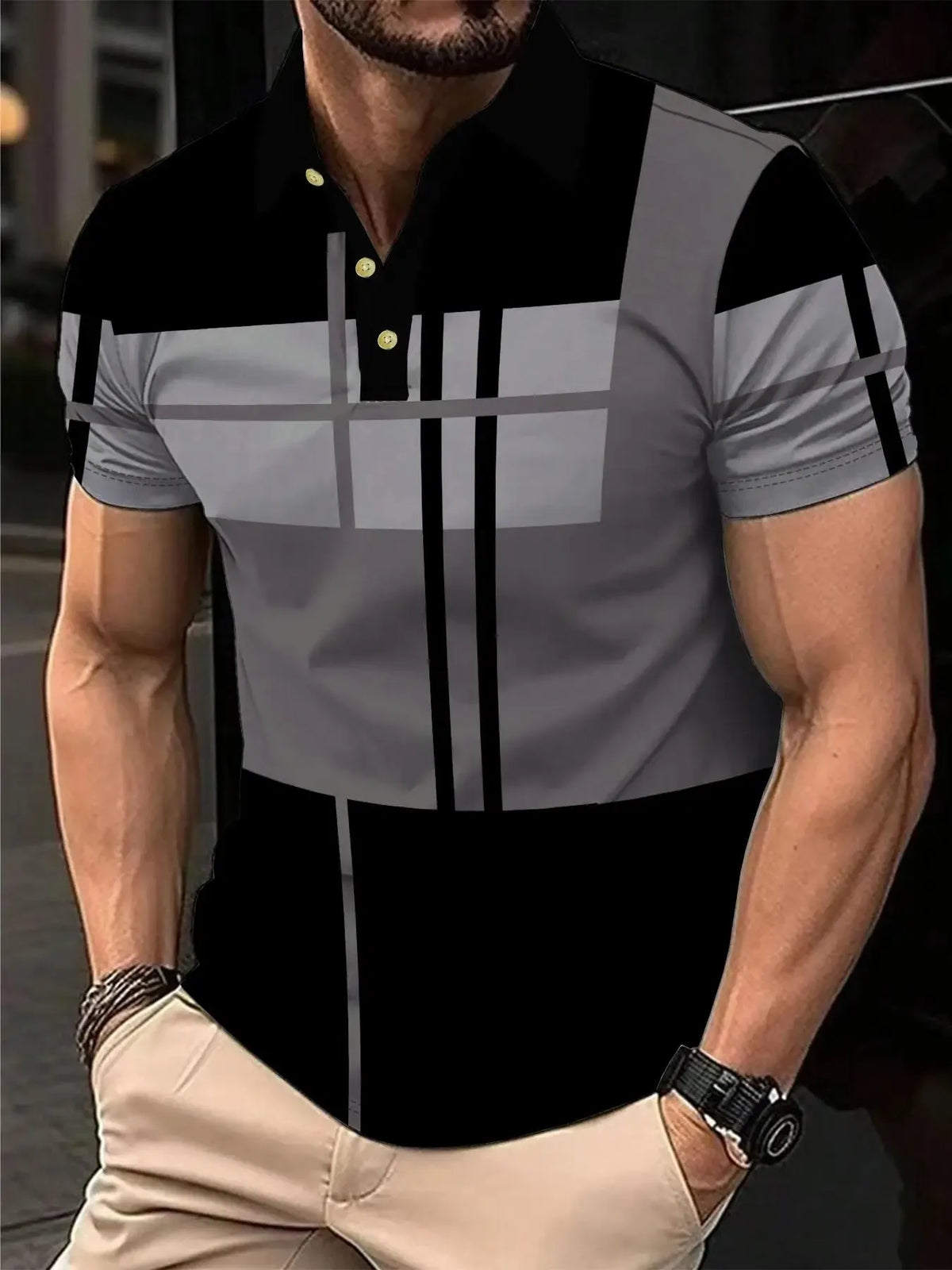 2026 Summer Men's Polo Shirt with Stripes Print Breathable Lightweight Casual Fashionable Outdoor Men's Clothing