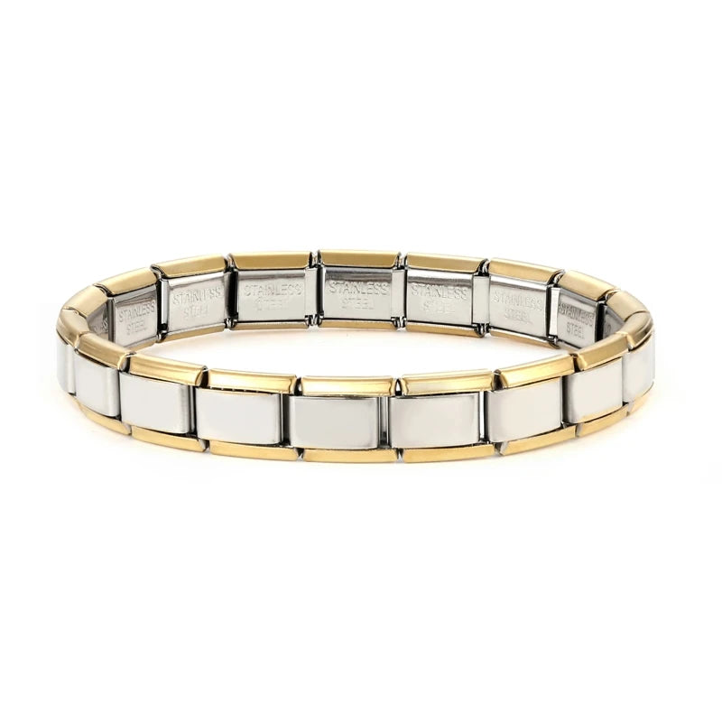 Men's Women's Jewelry DIY 9MM Width Italian Elastic Charm Bracelets Gold Silver Solid Color Stainless Steel Fashion Bangle Basic