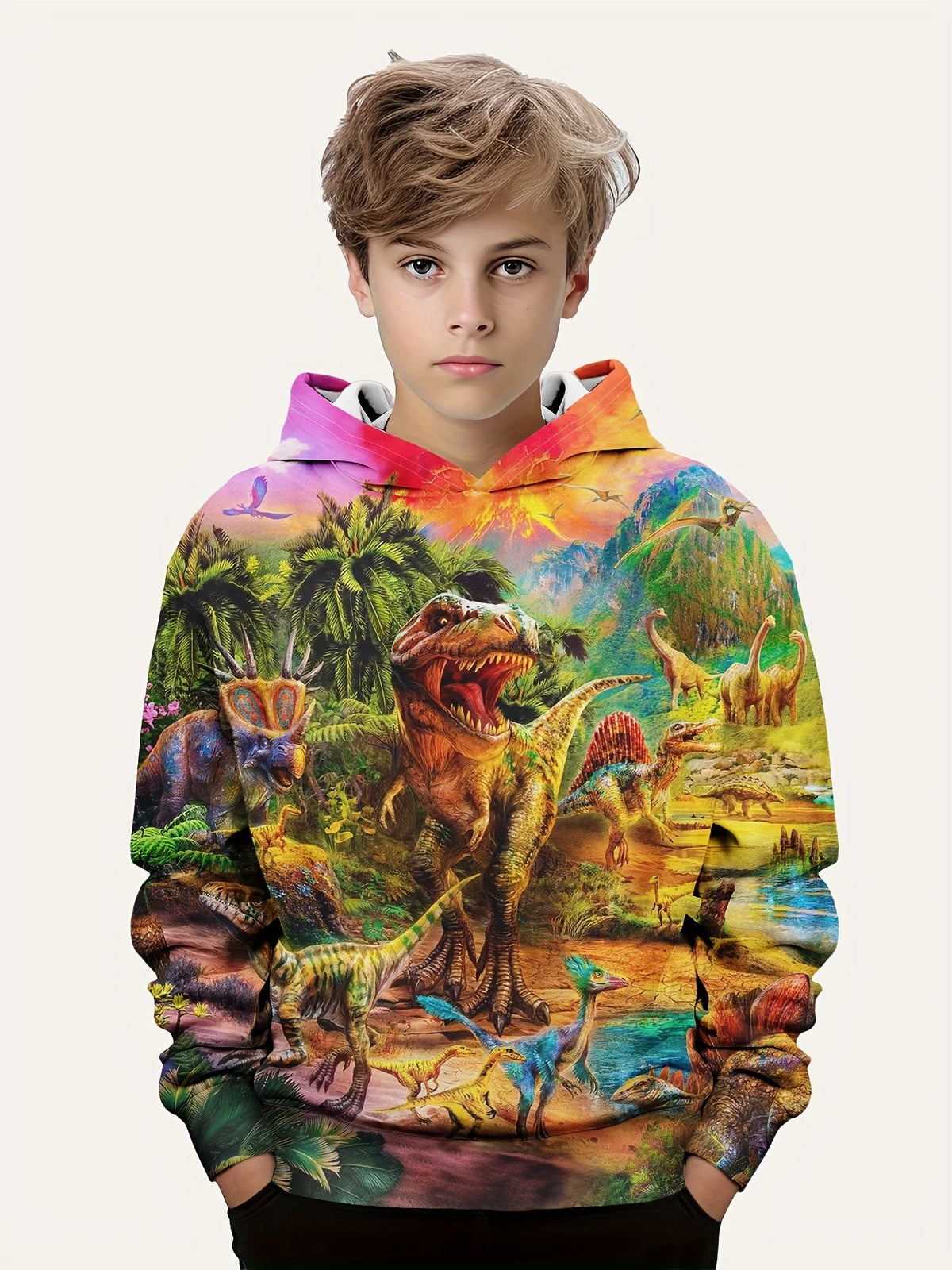 Children's Clothing Hoodies Kids Clothes Boy Children Top Long Sleeve Cartoon Dinosaurs Print Spring And Autumn Outdoor Clothes