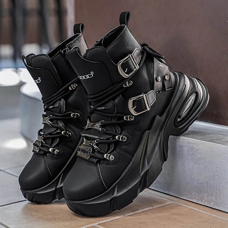 Men's High-Top Boots, Trendy and Functional, with Thick Soles That Are Wear-Resistant and Height-Increasing, Versatile for Outdoor and Casual Wear
