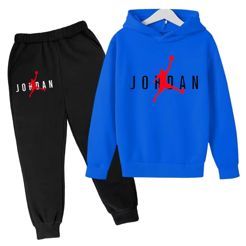 Kids Clothes Hoodie Basketball Letters Pullover Boy Girl 3-12Years Blue Sweatshirt+Black Pants Charming Leisure Brand Sports Set