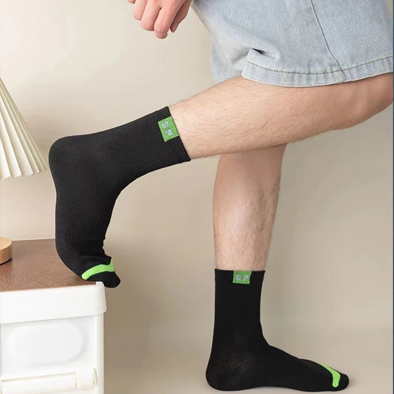 5 Pairs/Lot Men's Socks Polyester Cotton Fashion Street Fun New Styles Middle Tube Soft Breathable Short Casual Sock
