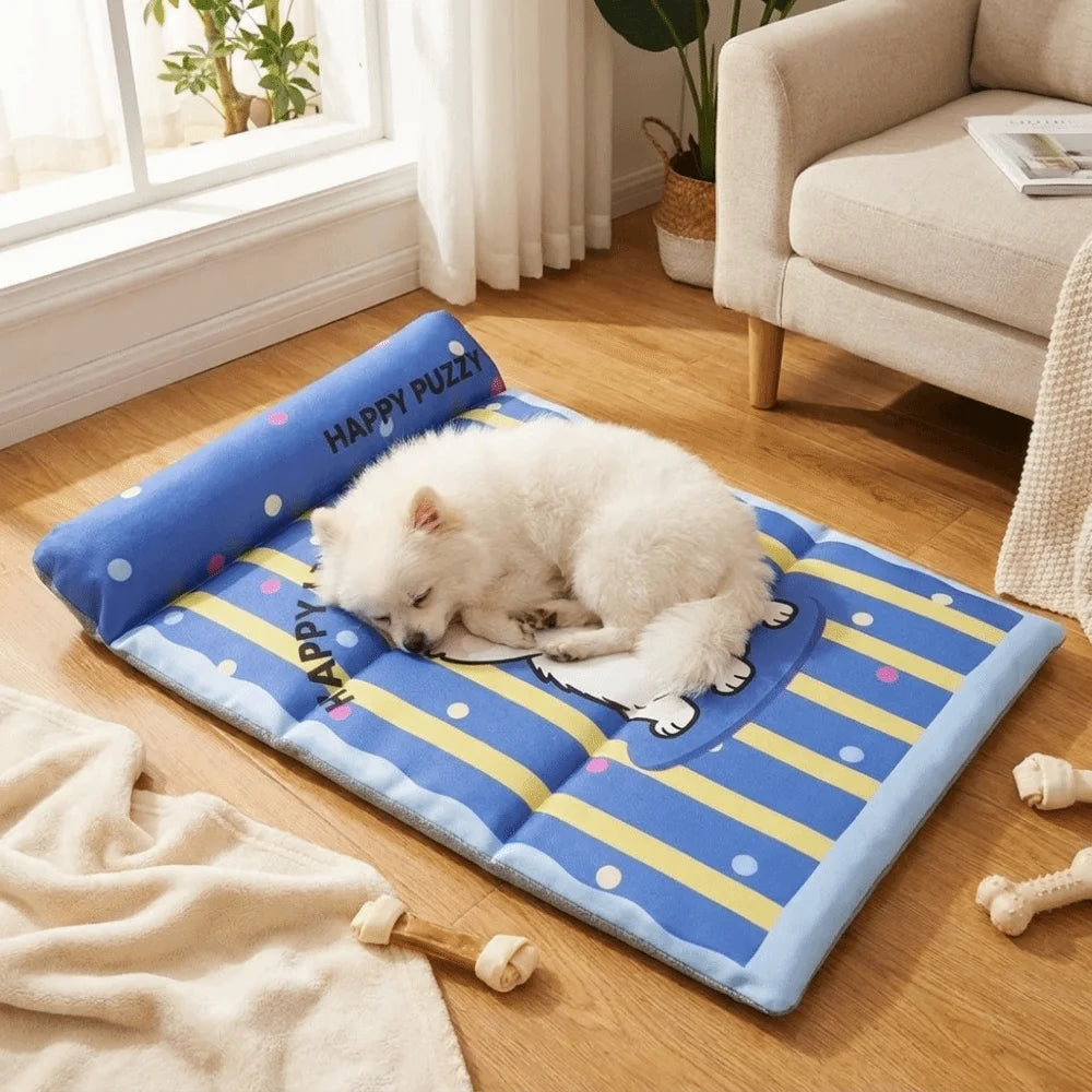 Pet Bed Breathable Pet Cooling Mat Waterproof Soft Ice Silk Cold Mat Portable Folding Pet Cold Bed Kennel