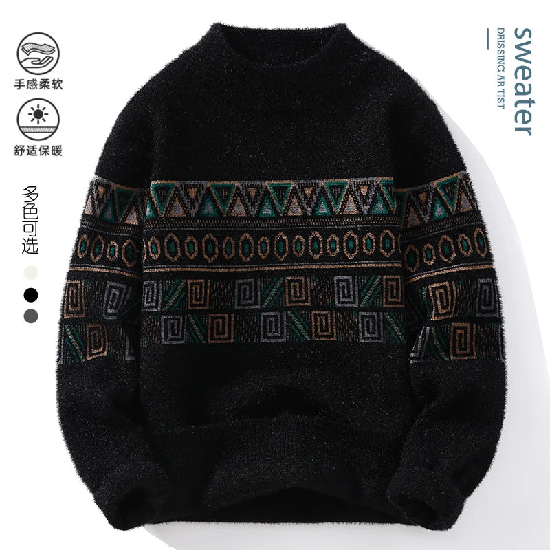 Men's Fashion stripe pattern Sweaters 2024 Autumn/Winter Loose Knittwear Men sweater youth Thick Warm wool pullovers M-4XL ﻿