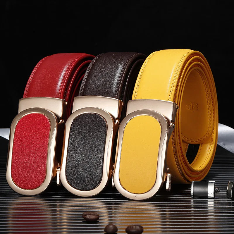 3.5CM multicolor Men Belts Automatic Buckle Belt Genune Leather High Quality Belts For Men Leather Strap Casual Buises for Jeans