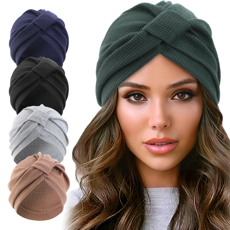 Women's headscarf hat breathable cotton thick waffle square headscarf hat Indian hat ethnic headscarf