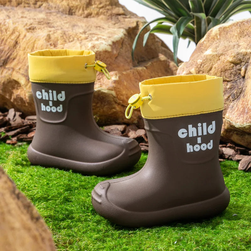 Summer Children's Rain Boots Kids Girls' Rain Shoes Waterproof Boys' High Tube Anti-slip EVA Boots Students' Baby Buckle Boots