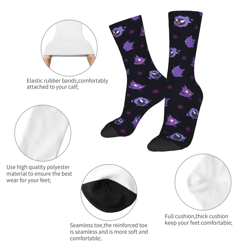 Happy Funny Male Men Socks Hip Hop Pokemons Cartoon Gengar Sock Polyester  Graphic Women's Socks Spring Summer Autumn Winter