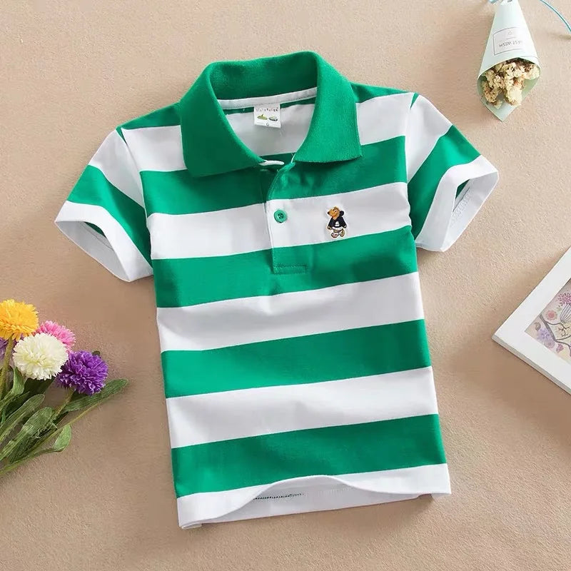 Kids Polo Shirts Summer Children's Short Sleeve Boys Top Polo Shirt Color Striped 2Y-12Y Teens Cotton Girls School Shirts