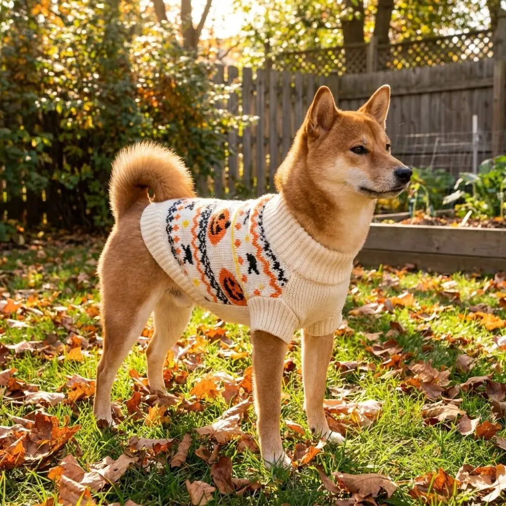 Pet Costumes Warm Halloween Pet Sweater Knitwear High Neck Dog Pumpkin Pattern Coat Soft Cozy Pet Clothing Daily Wear